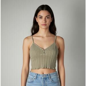 Dress Forum Womens Ribbed Strappy Crop Tank Top Casual V-Neck Beige Size Small